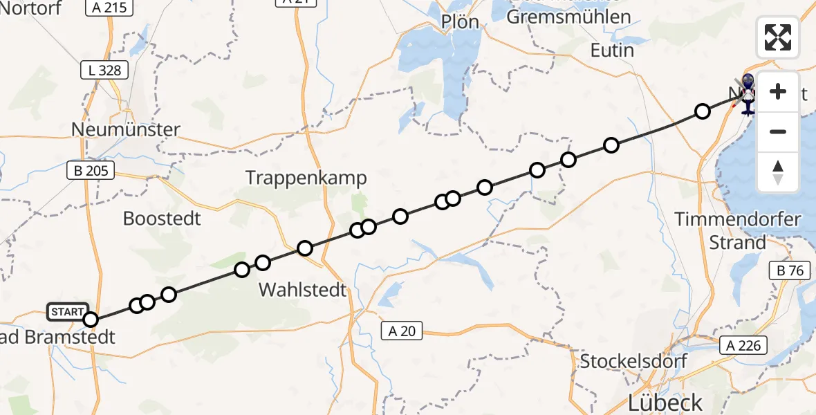 Flugroute Polizeihubschrauber Bad Bramstedt - Neustadt in Holstein, 13 August 2026, 08:36
