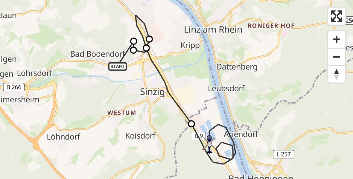 Flugroute Polizeihubschrauber Sinzig - Bad Breisig, 13 August 2026, 08:36