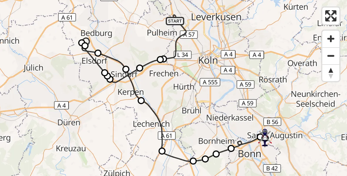 Flugroute Polizeihubschrauber Köln - Sankt Augustin, 13 August 2026, 08:43