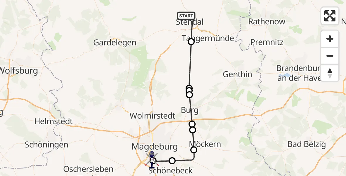 Flugroute Polizeihubschrauber Stendal - Magdeburg City Flugplatz, 13 August 2026, 08:44
