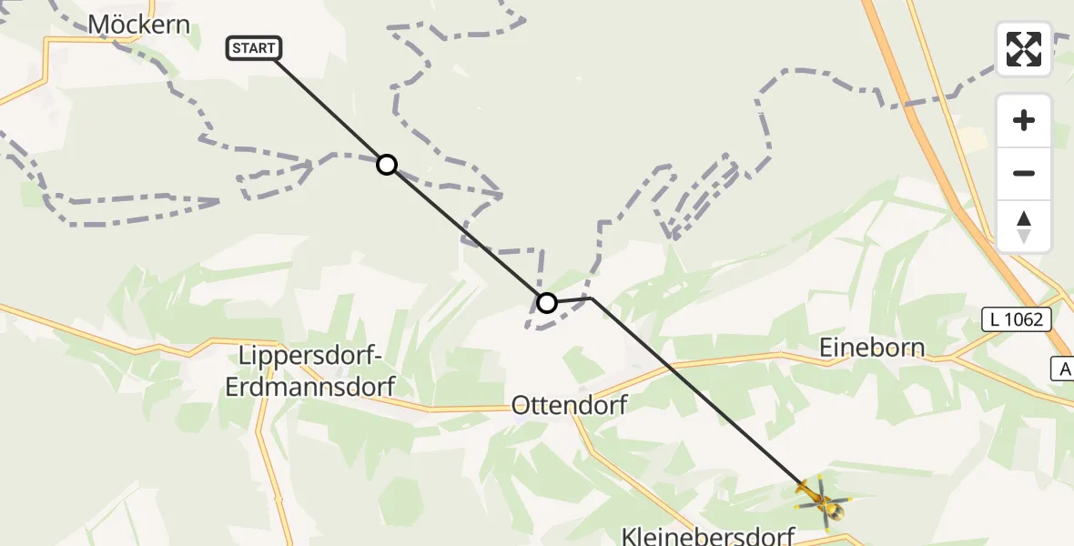 Flugroute Rettungshubschrauber Möckern - Kleinebersdorf, 13 August 2026, 08:46