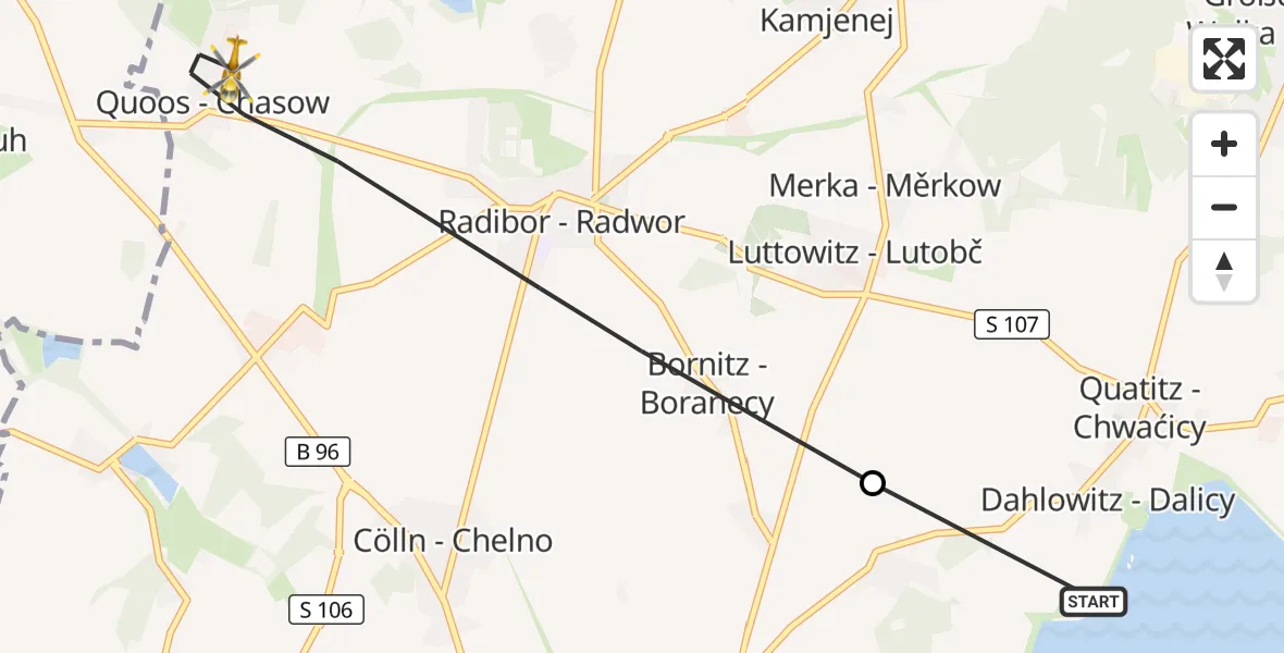 Flugroute Rettungshubschrauber Großdubrau - Radibor, 13 August 2026, 08:49