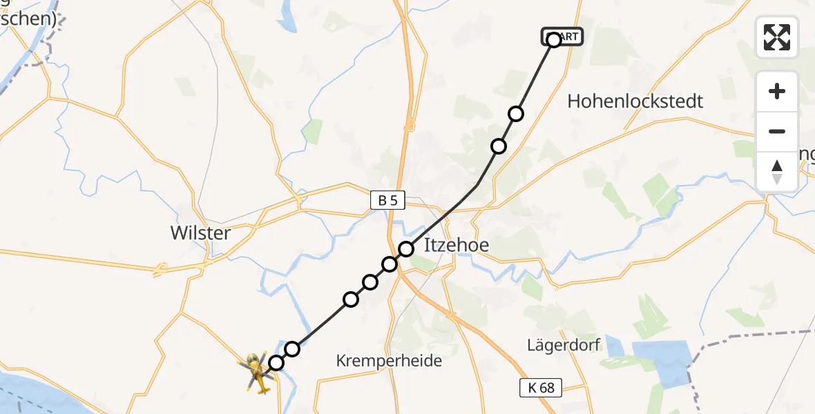Flugroute Rettungshubschrauber Itzehoe Hungriger Wolf Flugplatz - Beidenfleth, 13 August 2026, 08:52