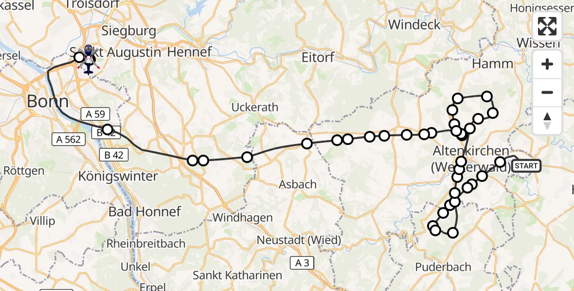 Flugroute Polizeihubschrauber Ingelbach - Sankt Augustin, 13 August 2026, 08:54