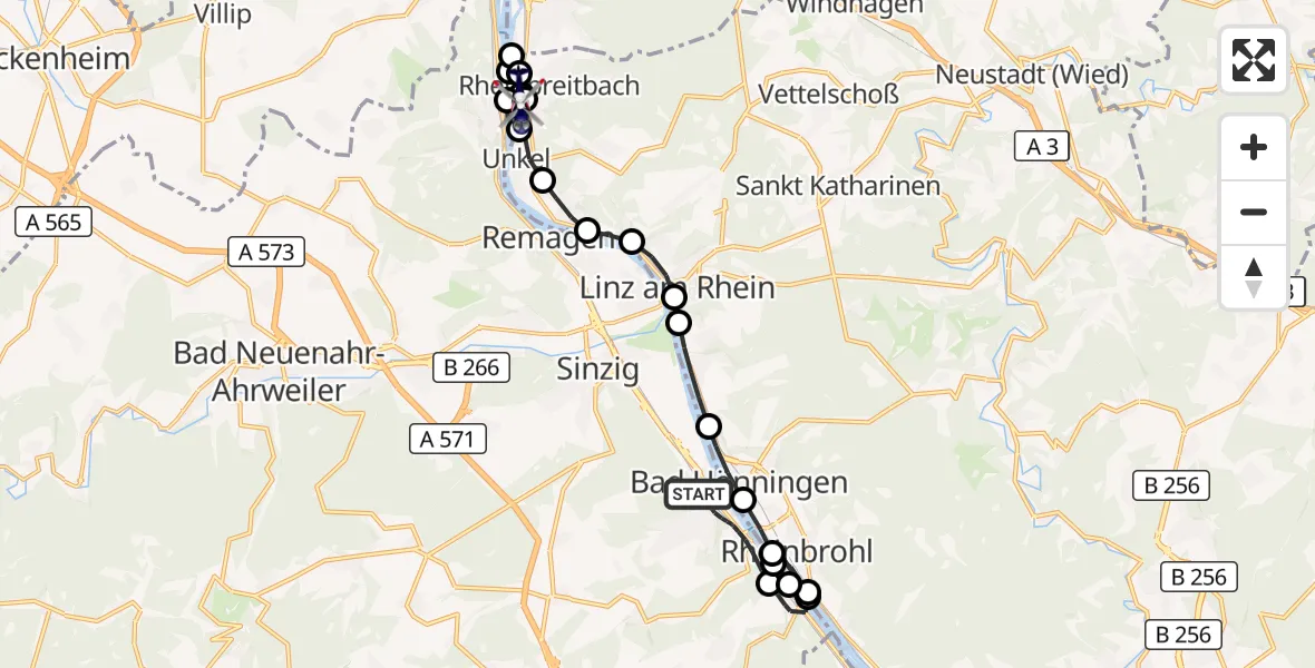 Flugroute Polizeihubschrauber Bad Breisig - Rheinbreitbach, 13 August 2026, 08:57