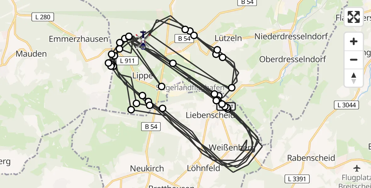 Flugroute Polizeihubschrauber Liebenscheid - Burbach, 13 August 2026, 08:57