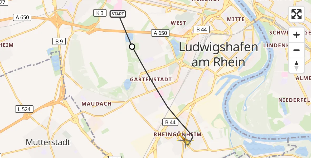 Flugroute Rettungshubschrauber Ludwigshafen Accident Hospital - Ludwigshafen am Rhein, 13 August 2026, 09:00