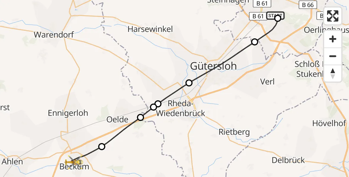 Flugroute Rettungshubschrauber Luftrettungszentrum Bielefeld - Beckum, 13 August 2026, 09:06
