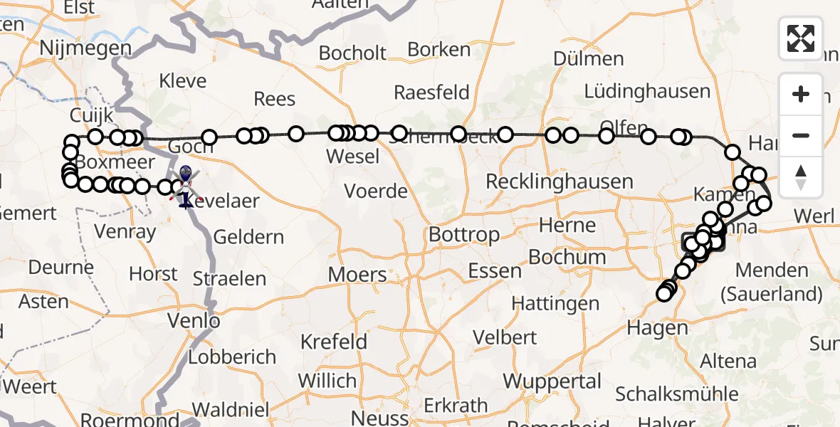 Flugroute Polizeihubschrauber Dortmund Flughafen - Weeze Flughafen, 13 August 2026, 09:06