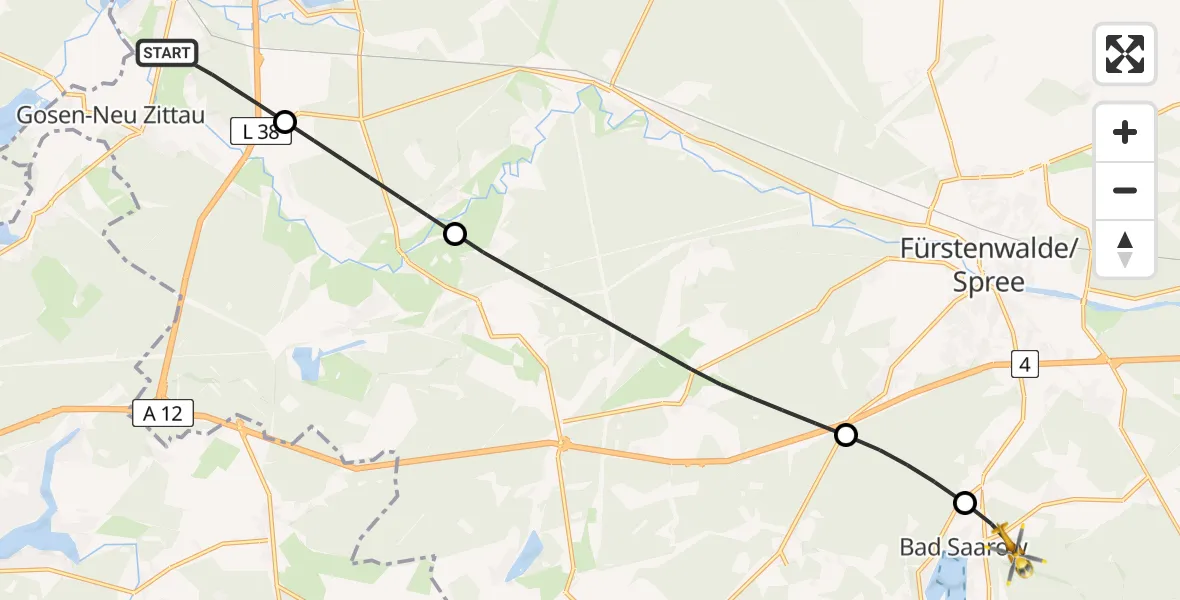 Flugroute Rettungshubschrauber Erkner - Bad Saarow, 13 August 2026, 09:08