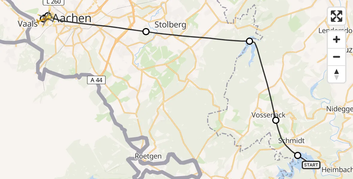 Flugroute Rettungshubschrauber Heimbach - Aachen Hospital, 13 August 2026, 09:16