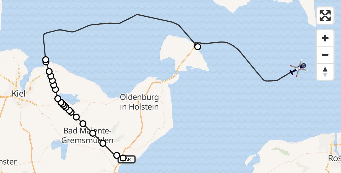 Flugroute Polizeihubschrauber Neustadt in Holstein - Fehmarn, 13 August 2026, 09:17