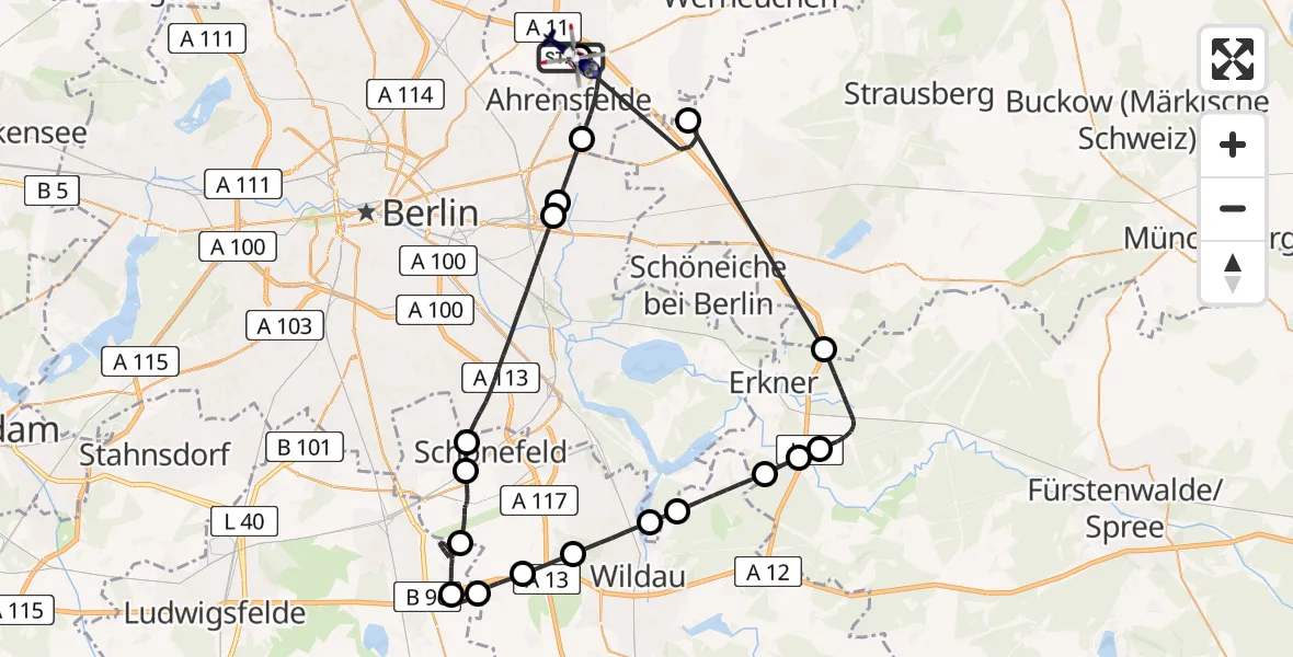 Flugroute Polizeihubschrauber Ahrensfelde Hubschrauberlandeplatz - Ahrensfelde Hubschrauberlandeplatz, 13 August 2026, 09:17