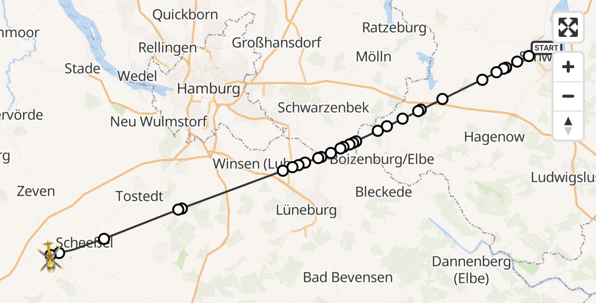 Flugroute Rettungshubschrauber Schwerin - Bötersen, 13 August 2026, 09:21