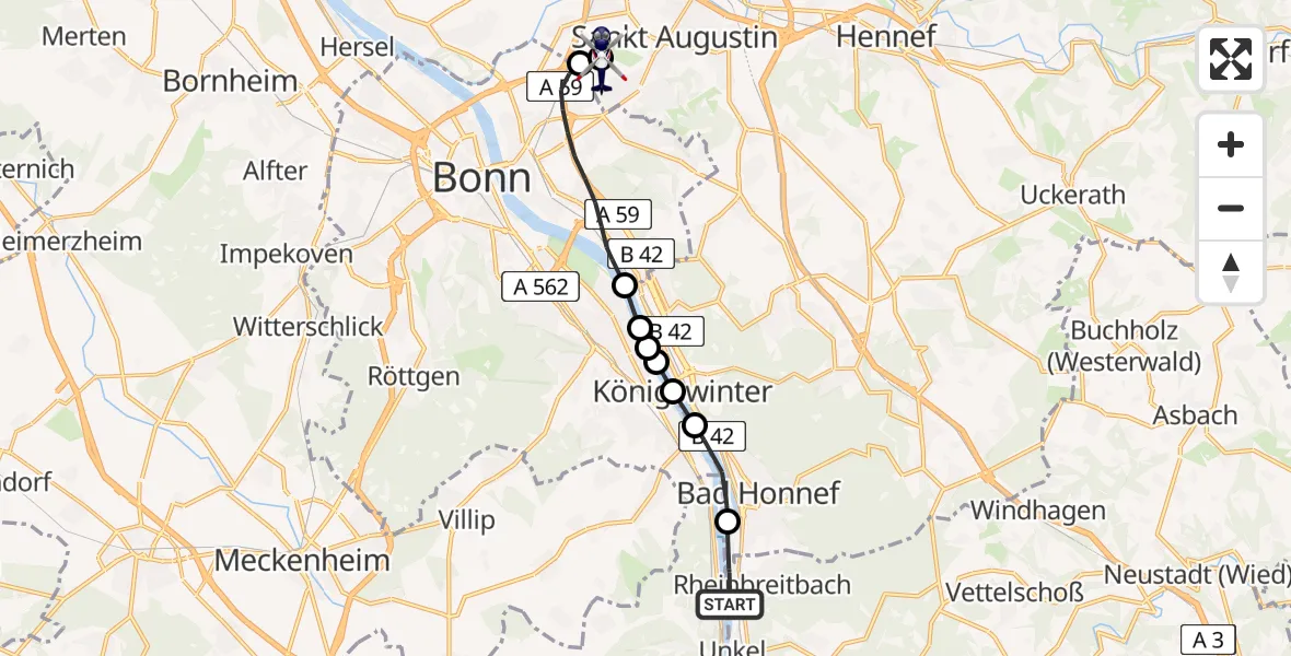 Flugroute Polizeihubschrauber Rheinbreitbach - Bonn-Hangelar Flugplatz, 13 August 2026, 09:22