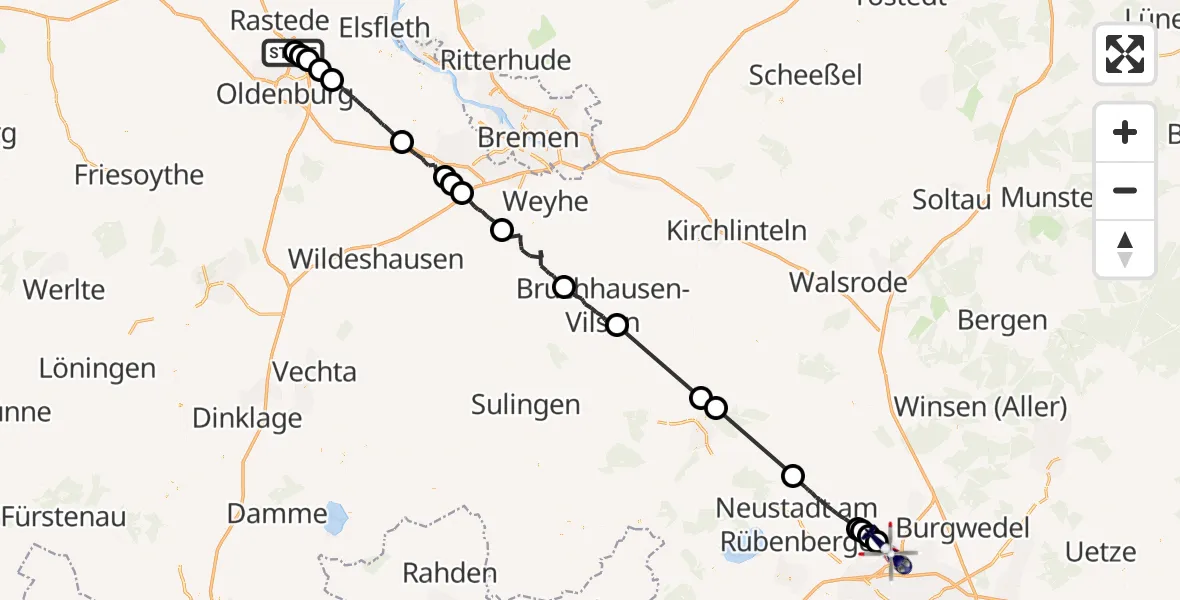 Flugroute Polizeihubschrauber Rastede - Flughafen Hannover, 13 August 2026, 09:24