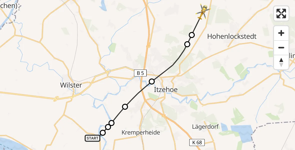 Flugroute Rettungshubschrauber Beidenfleth - Hohenlockstedt, 13 August 2026, 09:28