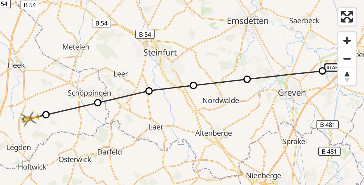 Flugroute Ambulanzhubschrauber Christoph  Westfalen-ADAC - Legden, 13 August 2026, 09:35