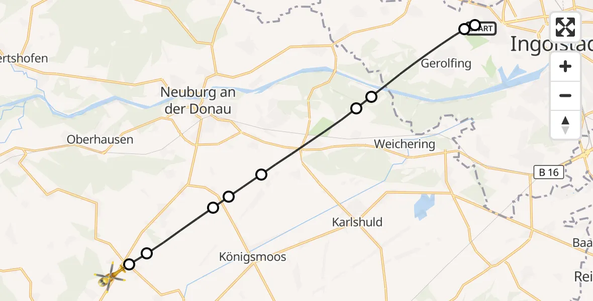 Flugroute Rettungshubschrauber Ingolstadt Hospital - Ehekirchen, 13 August 2026, 09:39