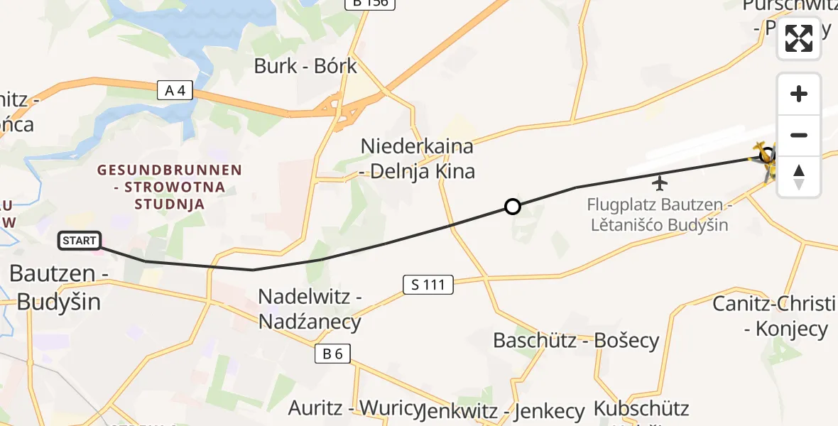 Flugroute Rettungshubschrauber Bautzen - Bautzen Flugplatz, 13 August 2026, 09:40