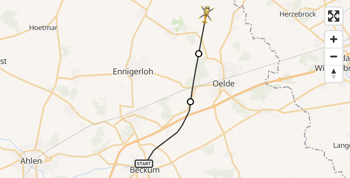Flugroute Rettungshubschrauber Beckum - Ennigerloh, 13 August 2026, 09:40