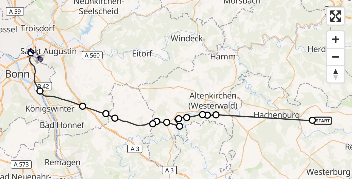 Flugroute Polizeihubschrauber Bad Marienberg (Westerwald) - Sankt Augustin, 13 August 2026, 09:51