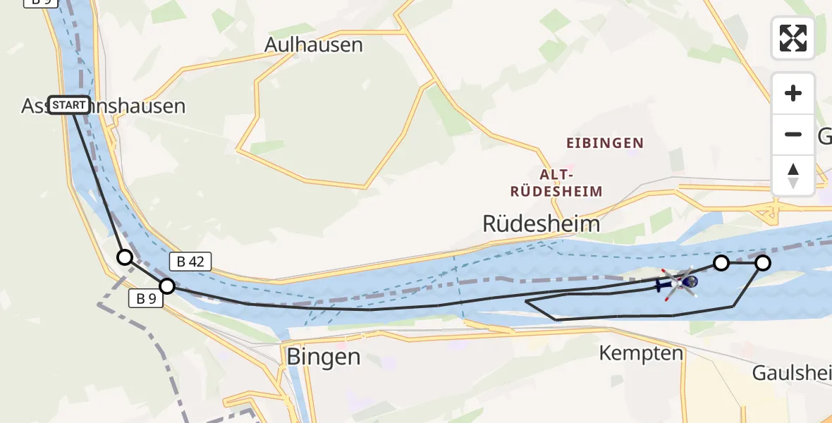 Flugroute Polizeihubschrauber Trechtingshausen - Bingen am Rhein, 13 August 2026, 10:00