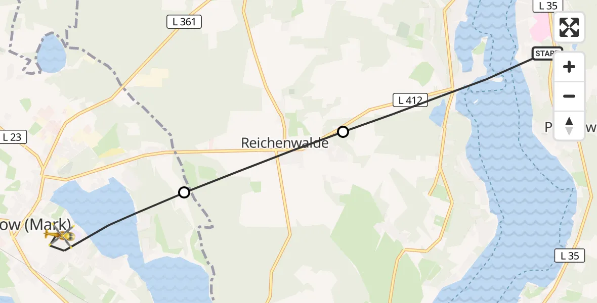 Flugroute Rettungshubschrauber Bad Saarow - Storkow (Mark), 13 August 2026, 10:06