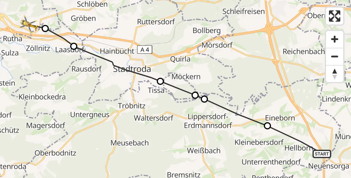 Flugroute Rettungshubschrauber Renthendorf - Jena, 13 August 2026, 10:12