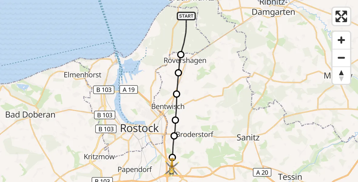 Flugroute Ambulanzhubschrauber Rostock - Dummerstorf, 13 August 2026, 10:13