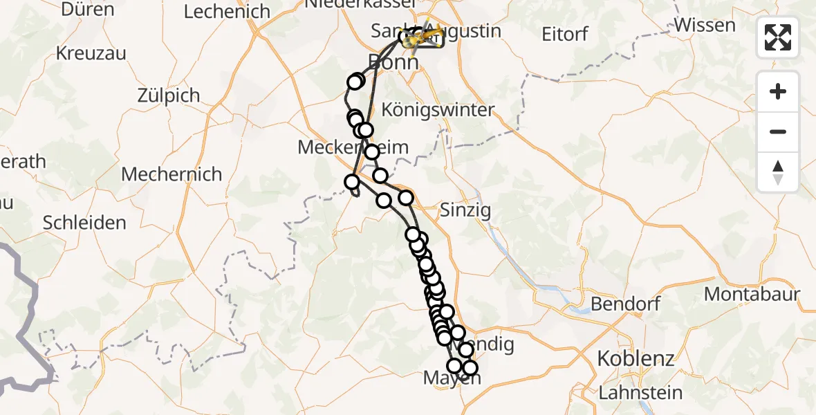 Flugroute Rettungshubschrauber Bonn-Hangelar Flugplatz - Bonn-Hangelar Flugplatz, 13 August 2026, 10:14