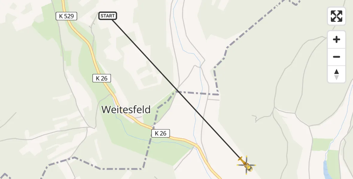Flugroute Rettungshubschrauber Eisfeld - Schalkau, 13 August 2026, 10:14
