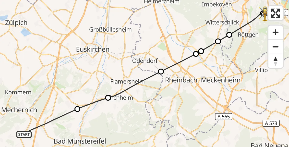 Flugroute Rettungshubschrauber Mechernich - Bonn University Hospital, 13 August 2026, 10:14