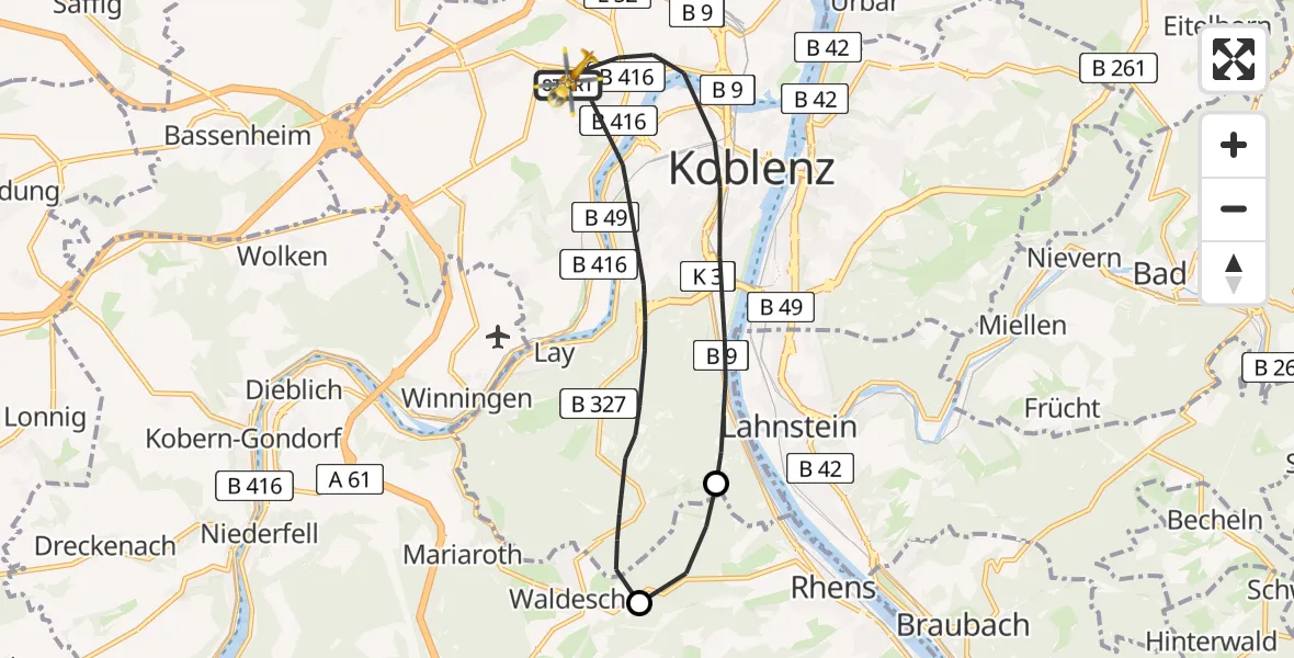 Flugroute Rettungshubschrauber Koblenz - Koblenz, 13 August 2026, 10:19