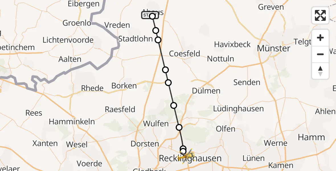 Flugroute Ambulanzhubschrauber Sankt Marien Hospital Ahaus - Recklinghausen, 13 August 2026, 10:23