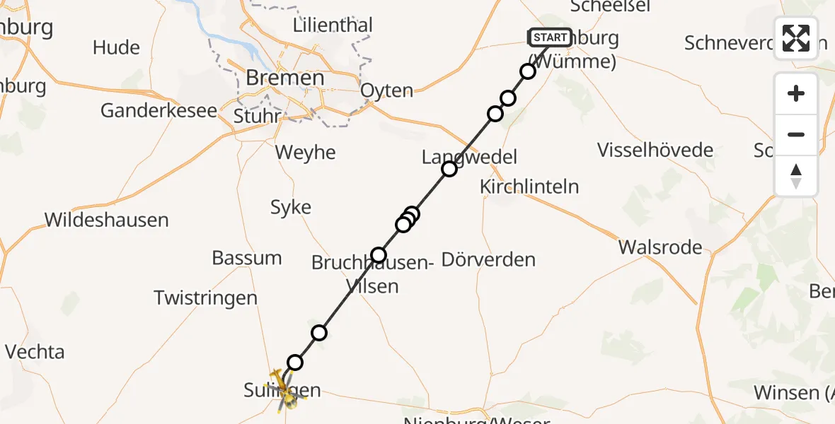 Flugroute Rettungshubschrauber Rotenburg (Wümme) - Sulingen, 13 August 2026, 10:35