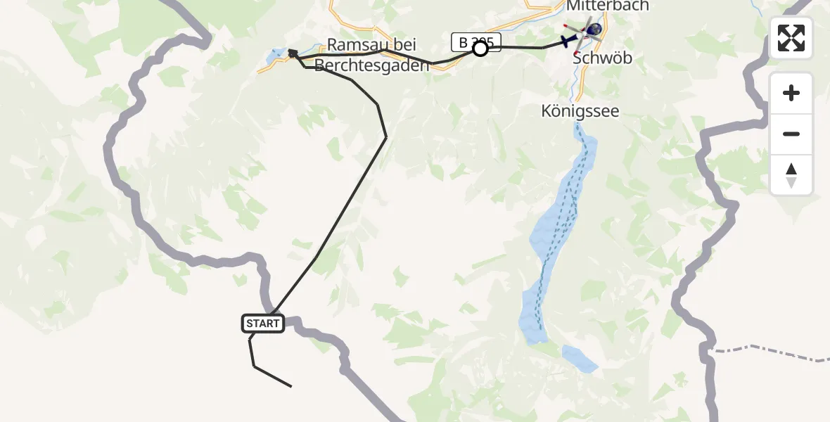Flugroute Polizeihubschrauber Ramsau b.Berchtesgaden - Schönau a.Königssee, 13 August 2026, 10:37