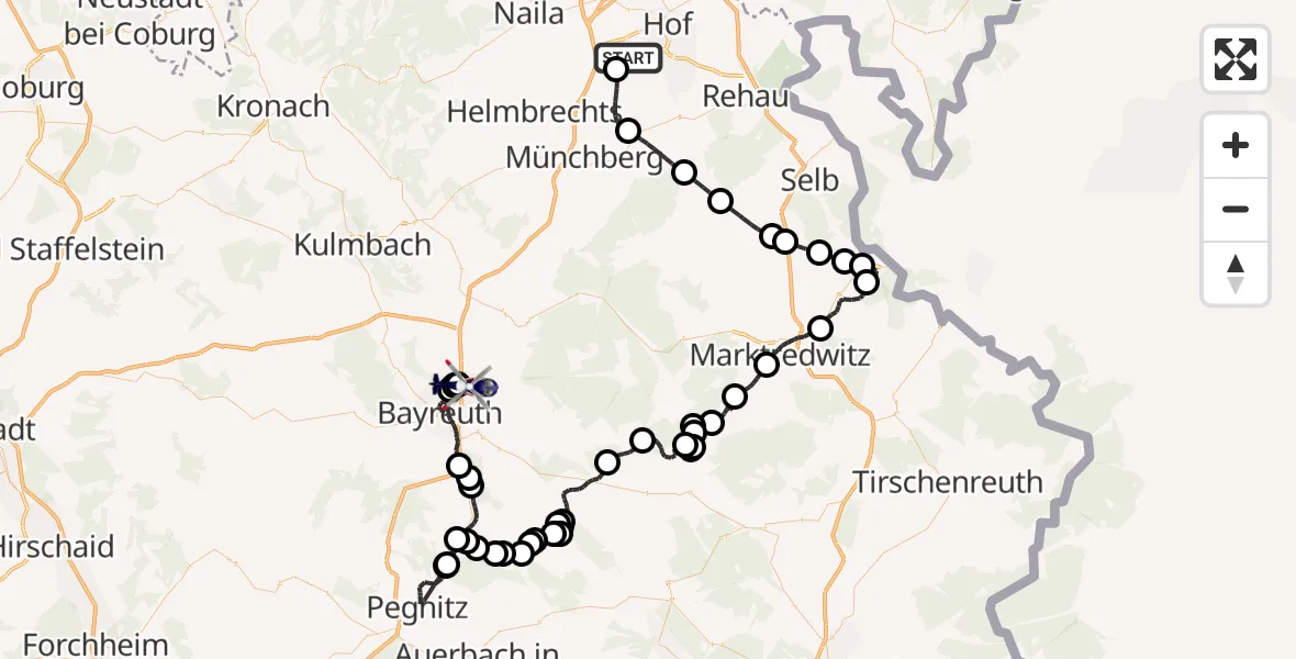 Flugroute Polizeihubschrauber Hof-Plauen Flughafen - Bindlach, 13 August 2026, 10:41