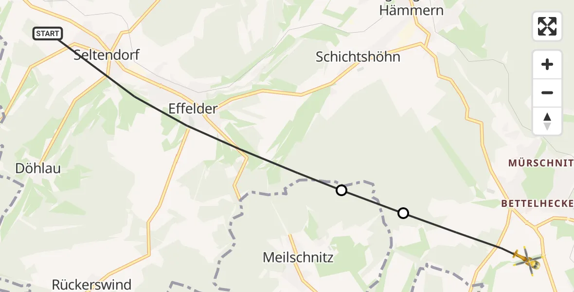 Flugroute Rettungshubschrauber Frankenblick - Sonneberg, 13 August 2026, 10:45