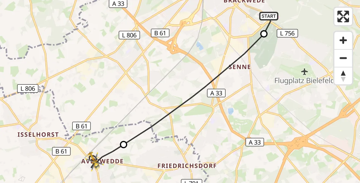 Flugroute Rettungshubschrauber Luftrettungszentrum Bielefeld - Gütersloh, 13 August 2026, 10:48