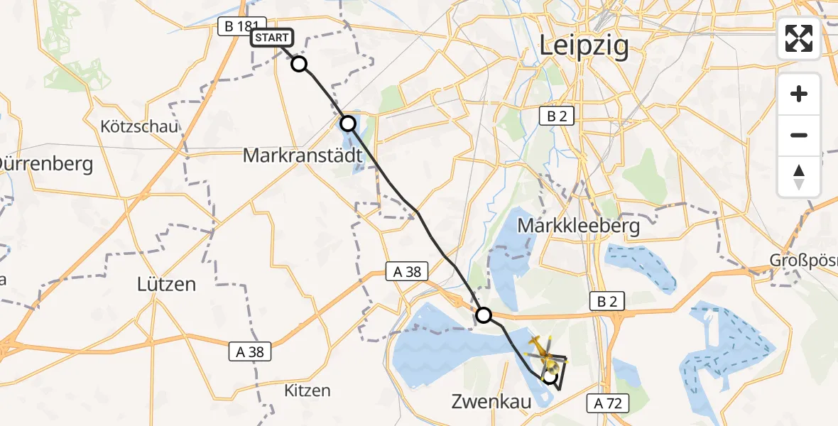 Flugroute Rettungshubschrauber Schkeuditz - Zwenkau, 13 August 2026, 10:50