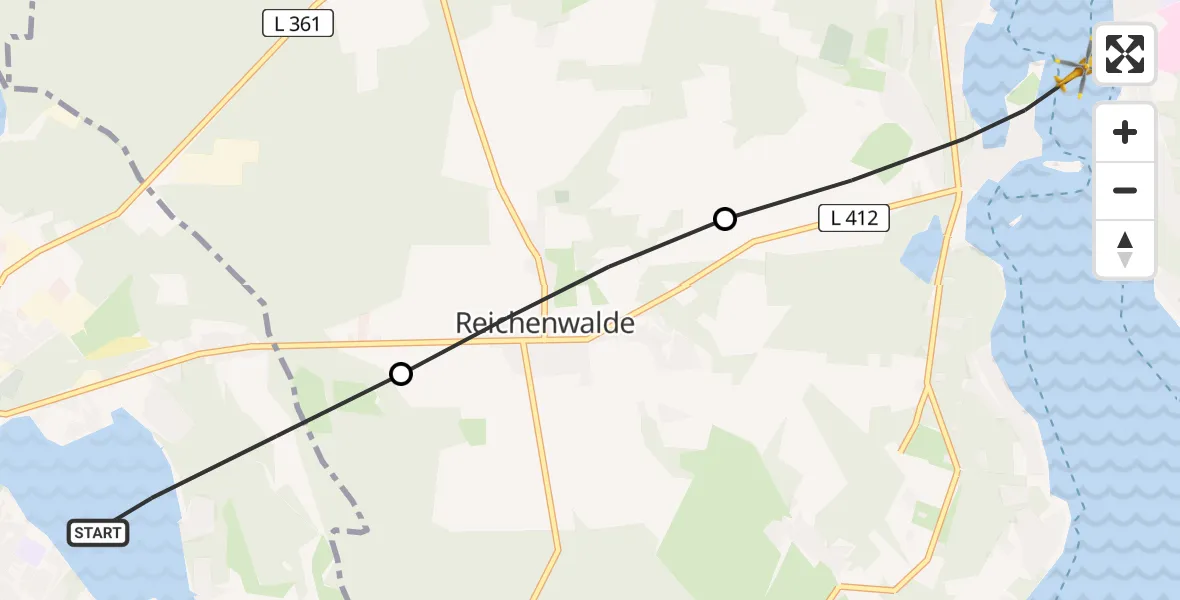 Flugroute Rettungshubschrauber Storkow (Mark) - Bad Saarow, 13 August 2026, 10:51