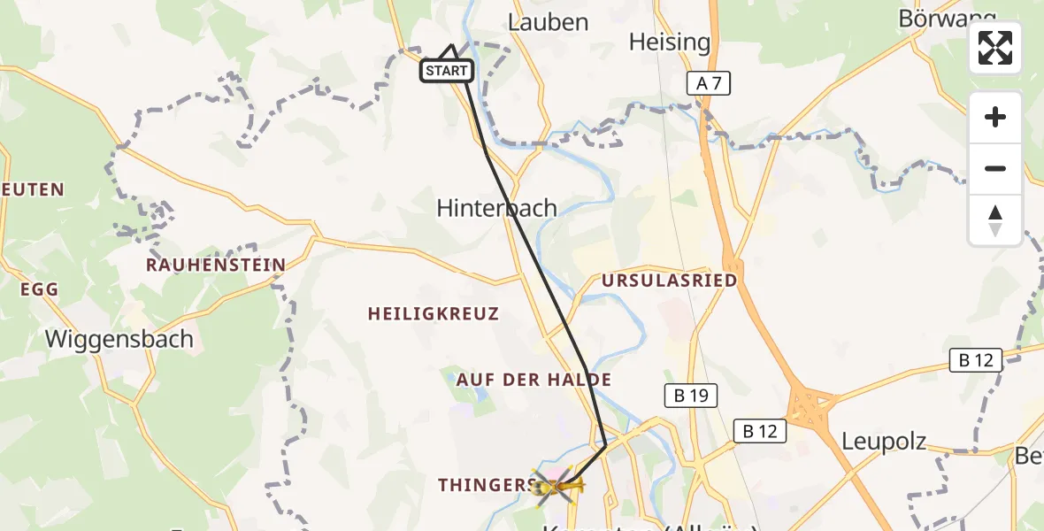 Flugroute Rettungshubschrauber Kempten (Allgäu) - Kempten (Allgäu), 13 August 2026, 10:56