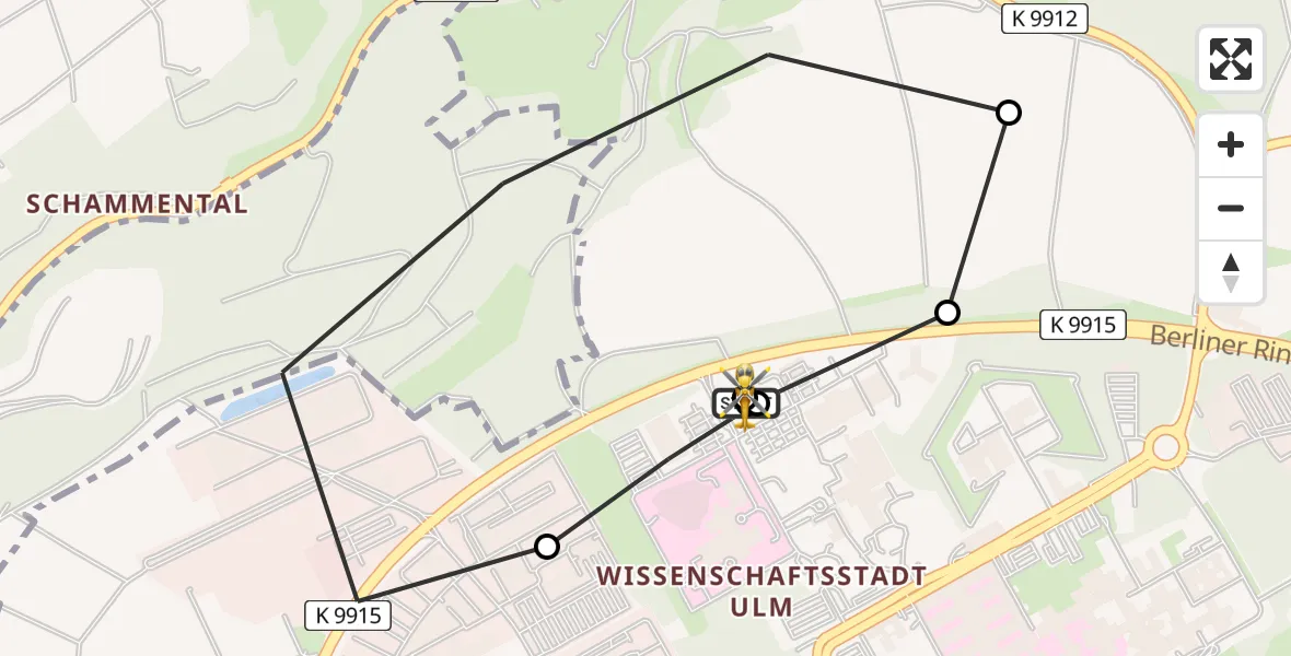 Flugroute Rettungshubschrauber Ulm Military Hospital Emergency - ADAC Air Rescue Station Ulm (Christoph 22), 13 August 2026, 10:57