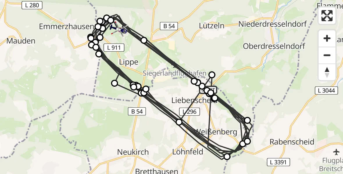 Flugroute Polizeihubschrauber Liebenscheid - Burbach, 13 August 2026, 11:02