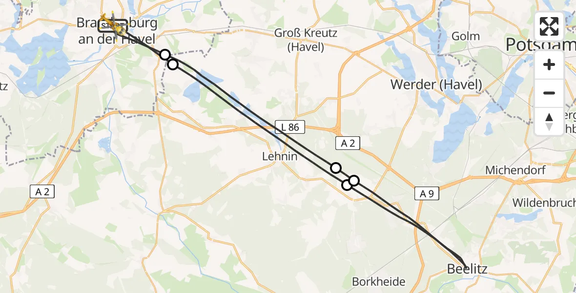 Flugroute Rettungshubschrauber Brandenburg an der Havel - Brandenburg an der Havel, 13 August 2026, 11:08