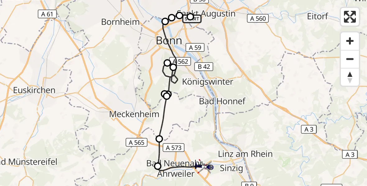 Flugroute Polizeihubschrauber Bonn-Hangelar Flugplatz - Bad Neuenahr-Ahrweiler, 13 August 2026, 11:10