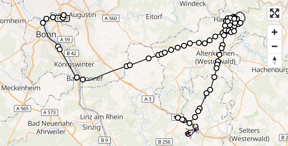 Flugroute Polizeihubschrauber Sankt Augustin - Urbach, 13 August 2026, 11:16