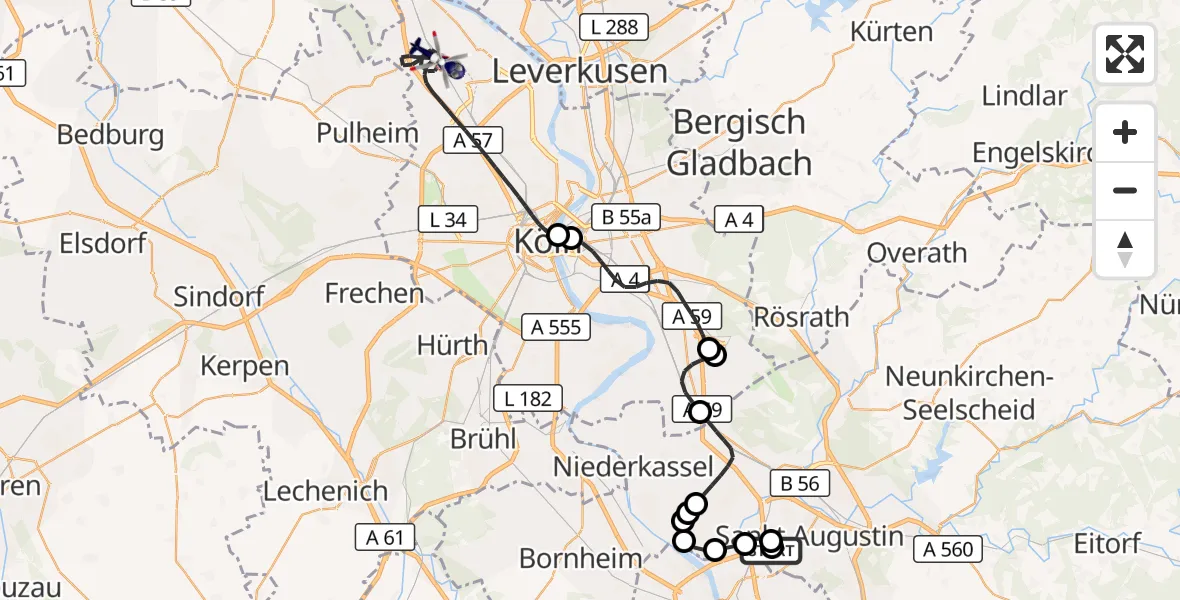 Flugroute Polizeihubschrauber Sankt Augustin - Köln, 13 August 2026, 11:18