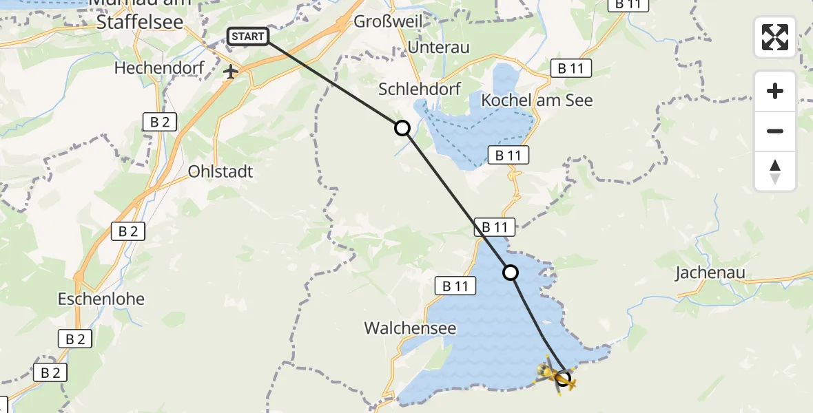 Flugroute Rettungshubschrauber Riegsee - Jachenau, 13 August 2026, 11:25